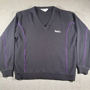 Vintage 90s FedEx Stan‎ Herman V-Neck Sweater Mens Large Black Purple Piping VF
